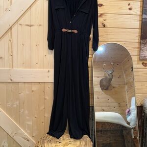 Black Long Sleeve Jumpsuit with Belt